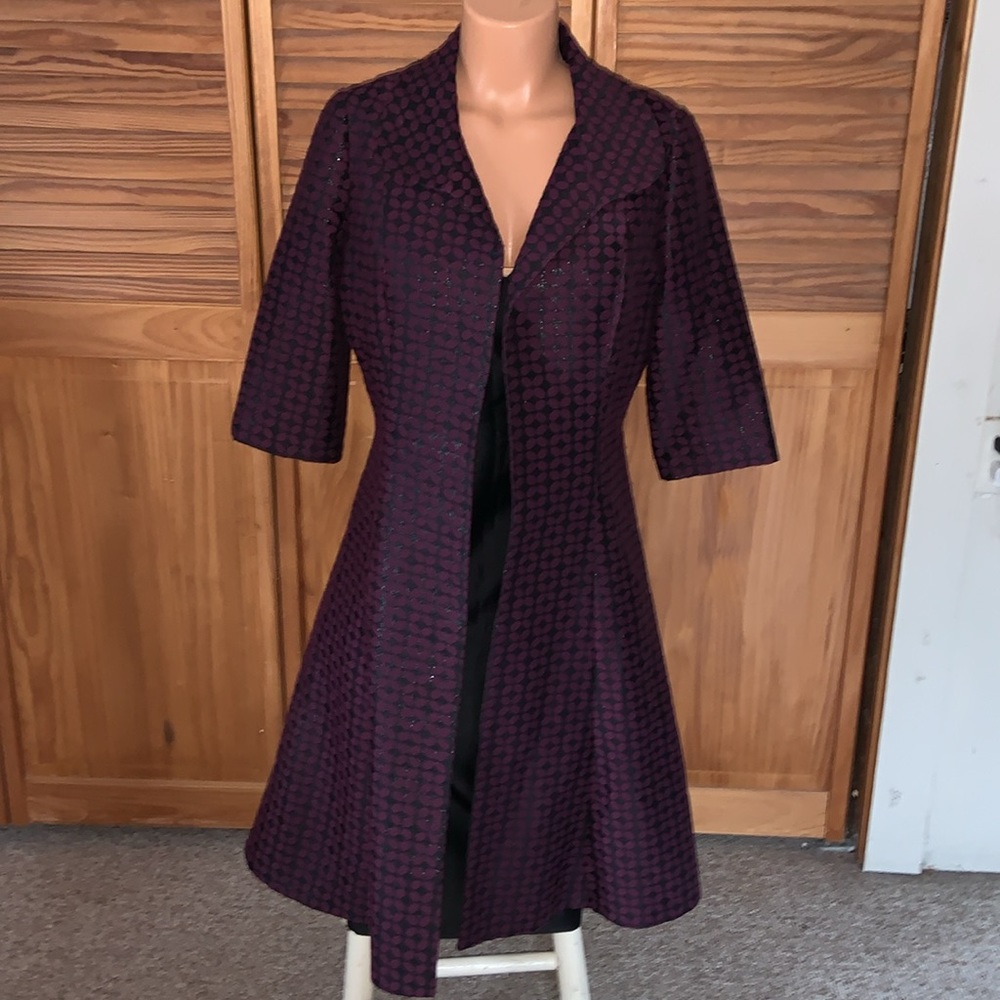 B Michael America size 10 couture shift dress & swing jacket plum purple & black